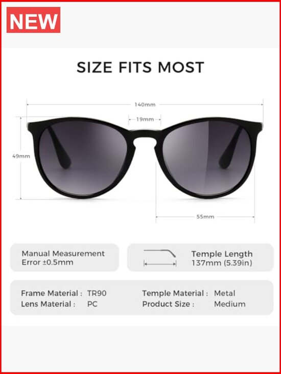 Round Sunglasses with UV400 Protection and Polarized Lens